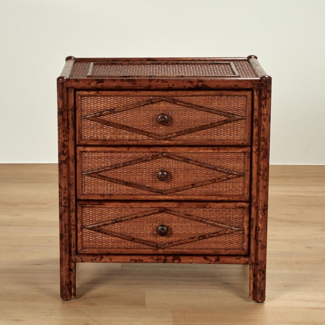 1970s Pair of Vintage British Colonial Style Faux Bamboo and Grasscloth Stands For Sale - Image 5 of 13