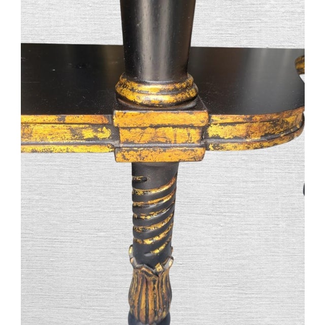 Vintage French Empire Regency Gold Gilt Ebonized Demi Lune Console Table For Sale - Image 12 of 15