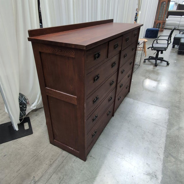 Tradewins Mission Oak 12-Drawer Double Dresser, Solid Oak With Cedar-Lined Drawers, Arts and Crafts For Sale - Image 4 of 11