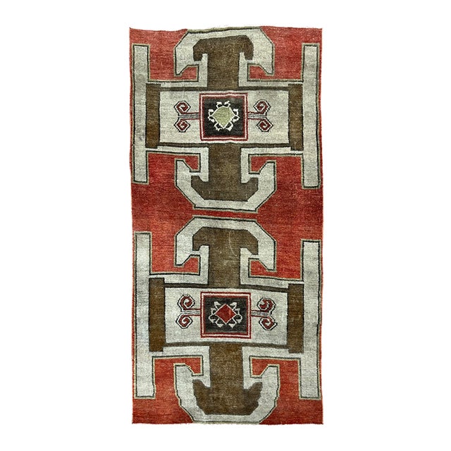 Vintage Turkish Hand Knotted Wool Rug 3’8” X 7’8” For Sale