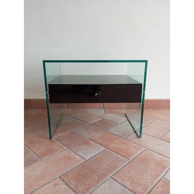 Secret Glass and Black Lacquered Wood Bedside Table, Italy, 1990s For Sale - Image 14 of 14