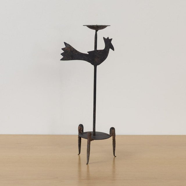 1950s Pair of French Iron Rooster Candlesticks For Sale In Los Angeles - Image 6 of 13