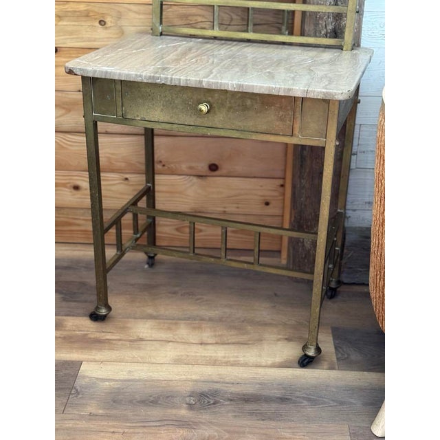 Vintage French Art Deco Vanity Table in Brass and Marble, 1940s For Sale - Image 4 of 11