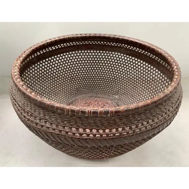 This pair of hand-woven Chinese Baskets feature a red wood lacquered base and brown rattan fibres. Their minimalist design...