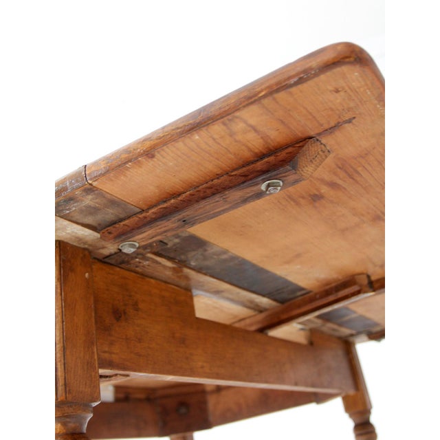 Wood Antique American Country Drop Leaf Table For Sale - Image 7 of 15