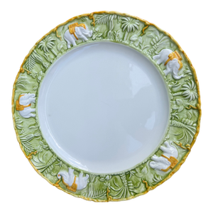 Mid 20c Italian Majolica Elephant Jungle Relief Large Plate — Tropical Wall Decor