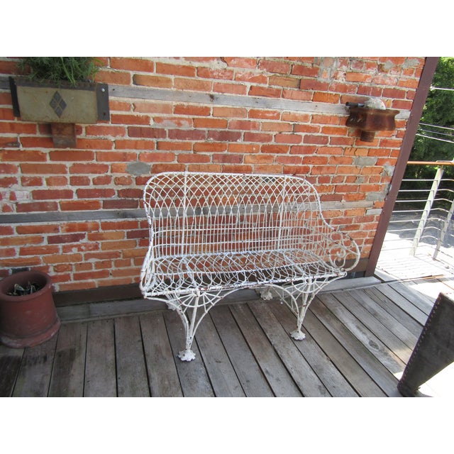 Rare English Gothic Regency Wirework and Wrought Iron Garden Bench 1820s For Sale - Image 13 of 13