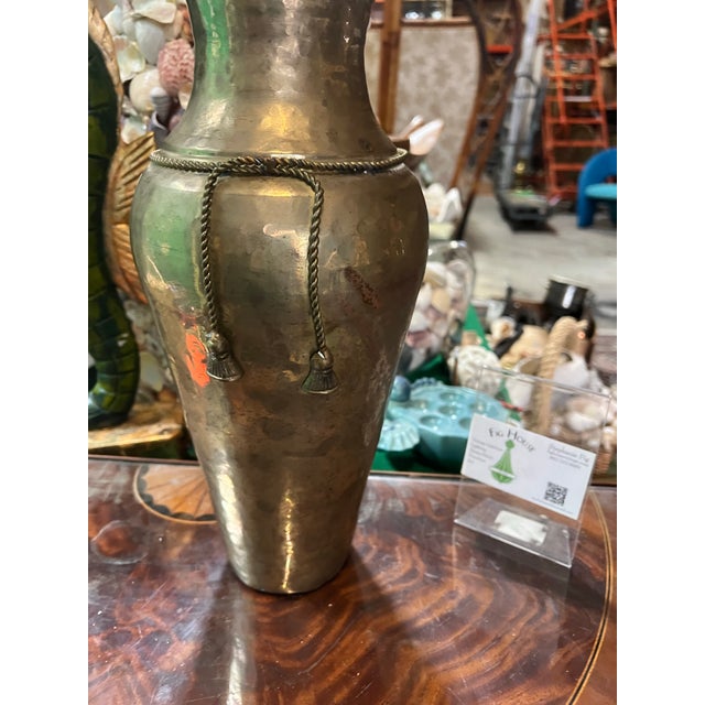1970s Large Vintage Brass Vase With Rope and Tassel Details For Sale - Image 5 of 10