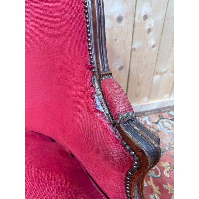 Gondola-Style Bergère Chair in Carved Walnut with Bronze Nails For Sale - Image 5 of 6
