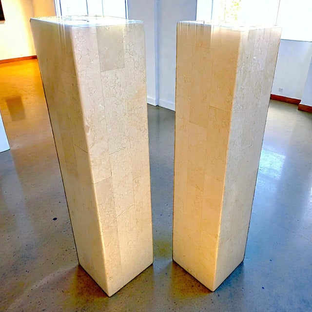 Stone 1980's Maitland-Smith Modernist Tessellated Shell Pedestal For Sale - Image 7 of 8