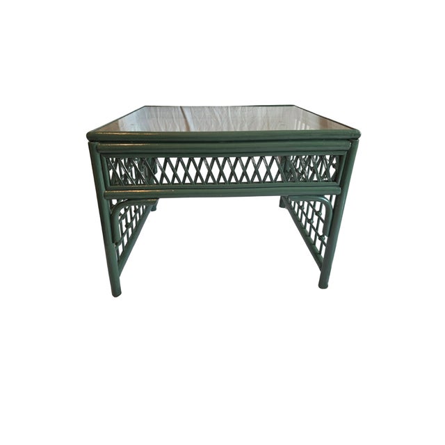 1970s Palm Beach Style Custom Emerald Lacquered Bamboo & Double Lattice Coffee Table For Sale In Baton Rouge - Image 6 of 10