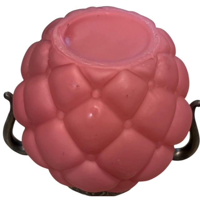 Late 19th Century Quilted Pink Satin Glass Mount Washington Biscuit Jar With Lid For Sale - Image 4 of 5