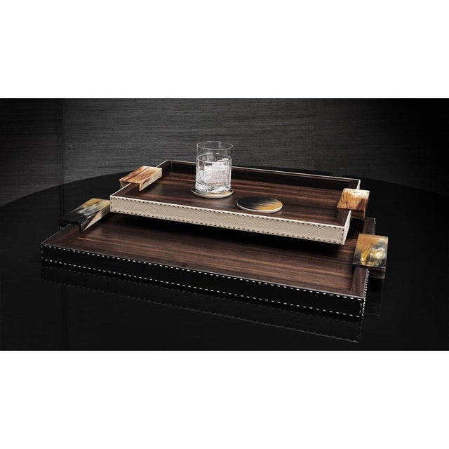 Gioele Tray in Matte Amara Ebony Veneer and Aida Pebbled Leather by Arcahorn For Sale - Image 4 of 7