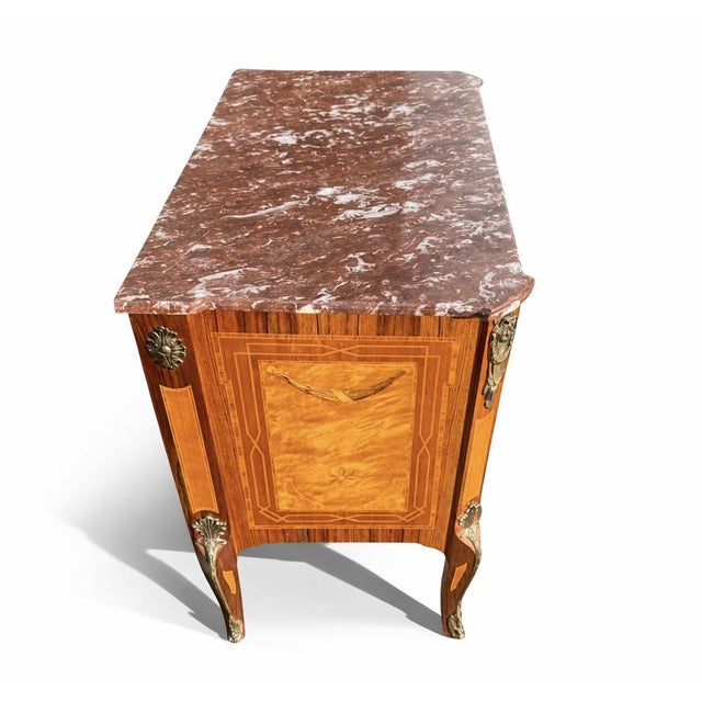 Gustavian (Swedish) Mid-Century Modern Swedish Gustavian Style Marquetry Commode with Marble Top, 1940s For Sale - Image 3 of 7