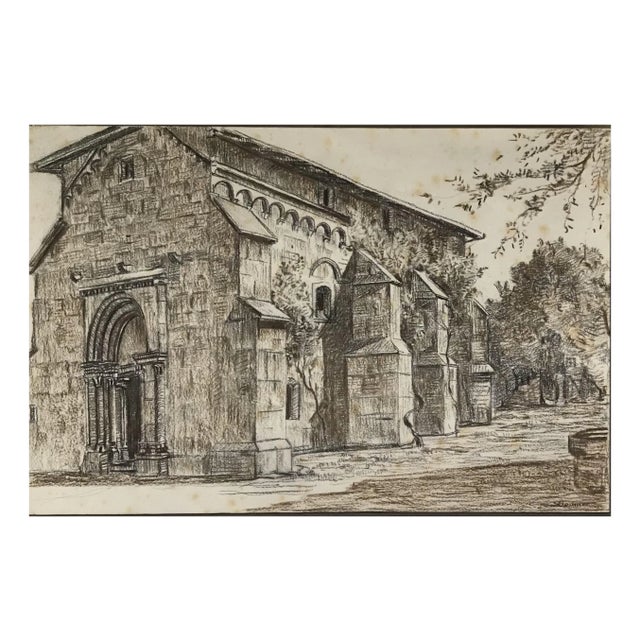 Barthélémy Bodmer, Commanderie de Corsier, Genève, 1902, Charcoal on Paper For Sale