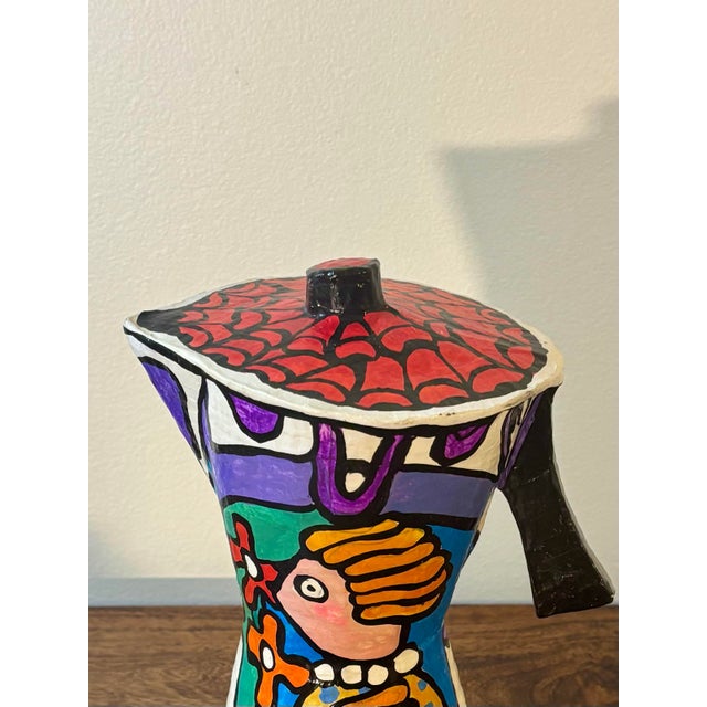 Mid 20th Century Vintage Folk Art Hand Painted Paper Mache Espresso Pot Sculpture For Sale - Image 5 of 7