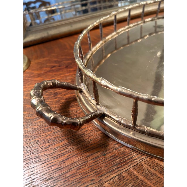 1970s 1970’s Large Brass Faux Bamboo Gallery Tray For Sale - Image 5 of 11