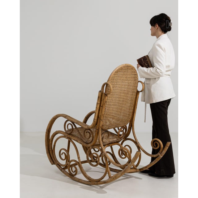 Early 19th Century Thonet Faux Bamboo and Rattan Rocking Chair, Antique, Austria, Early 19th Century For Sale - Image 5 of 14