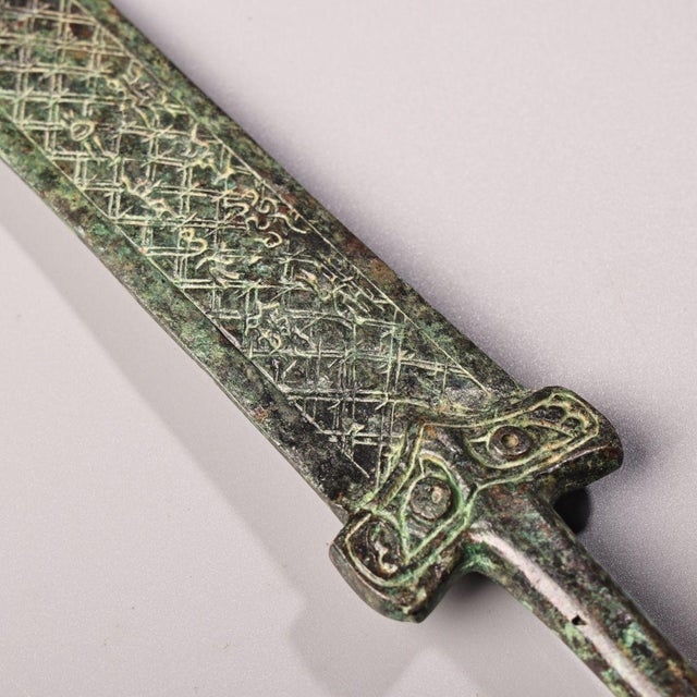 Bronze Late 19th Century Bronze Sword With Engraved Motifs, 520g, Archaic Blade For Sale - Image 8 of 10
