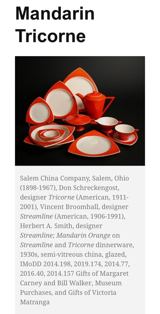 1920s Art Deco Salem Tricorne Streamline Mandarin Orange Coffee