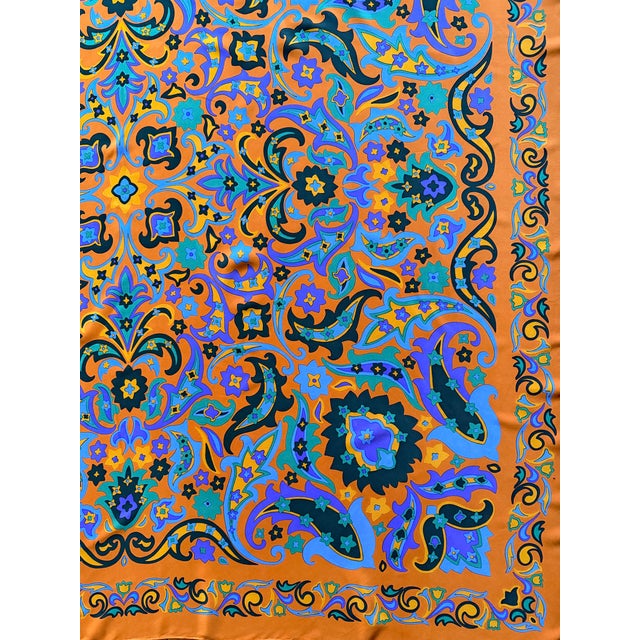 1980s Yves Saint Laurent Large Silk Scarf With Multicolored Arabesque Print, 1980 For Sale - Image 5 of 9