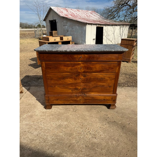 19th Century 19th Century Louis Philippe Walnut Marble Top Chest of Drawer / Commodes For Sale - Image 5 of 12