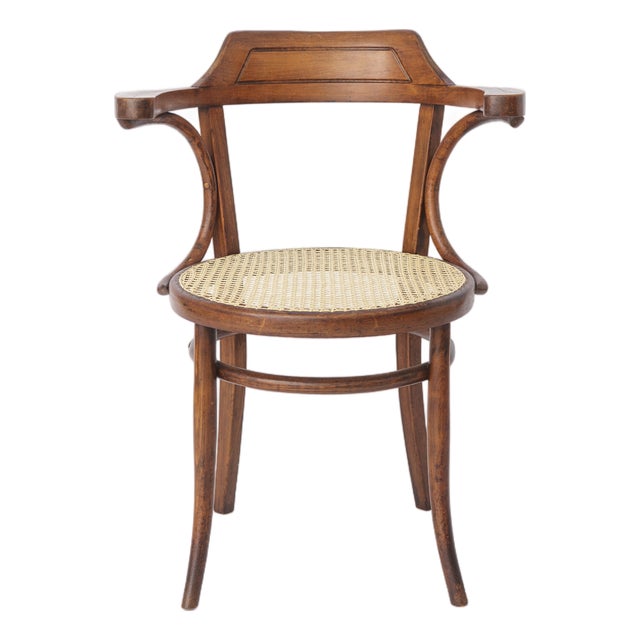 Mid-Century Modern Beech Bentwood and Cane Desk Chair, Austria, 1950s For Sale