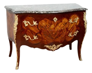 Antique French Napoleon Iii Chest of Drawers in Precious Exotic Woods with Marble Top, 19th Century