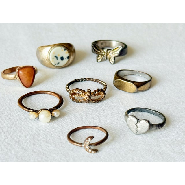Vintage Style Mini Charm Ring Collection, Mixed-Metal Costume Jewelry For Sale - Image 14 of 17