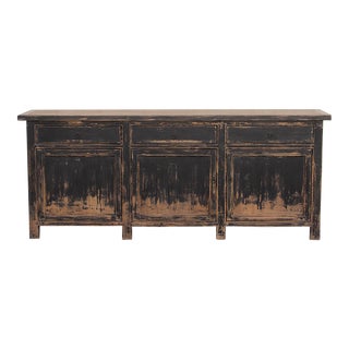 Long Reclaimed Wood Black Sideboard For Sale