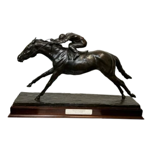 First Edition Bronze Race Horse Dunfermline Jockey Willie Carson Sculpture by Phillip Blacker Dated