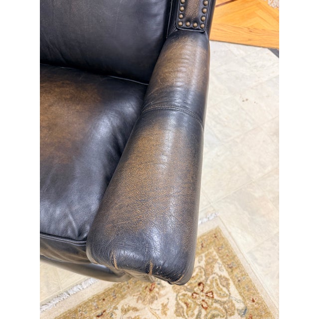 Brown 2 Pc Leather Club Chair and Ottoman Thomasville For Sale In New York - Image 6 of 7