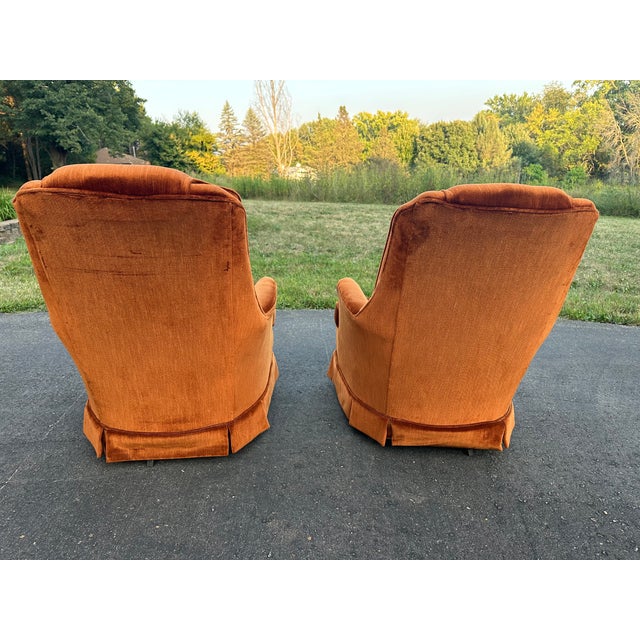 Pair of Vintage 1970s Swivel Rocker Chairs - Bronze Tufted Velvet (Kroehler/Middletown) For Sale In Minneapolis - Image 6 of 17