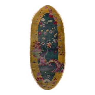 1920s Handmade Antique Art Deco Chinese Rug 2.1' X 5' For Sale