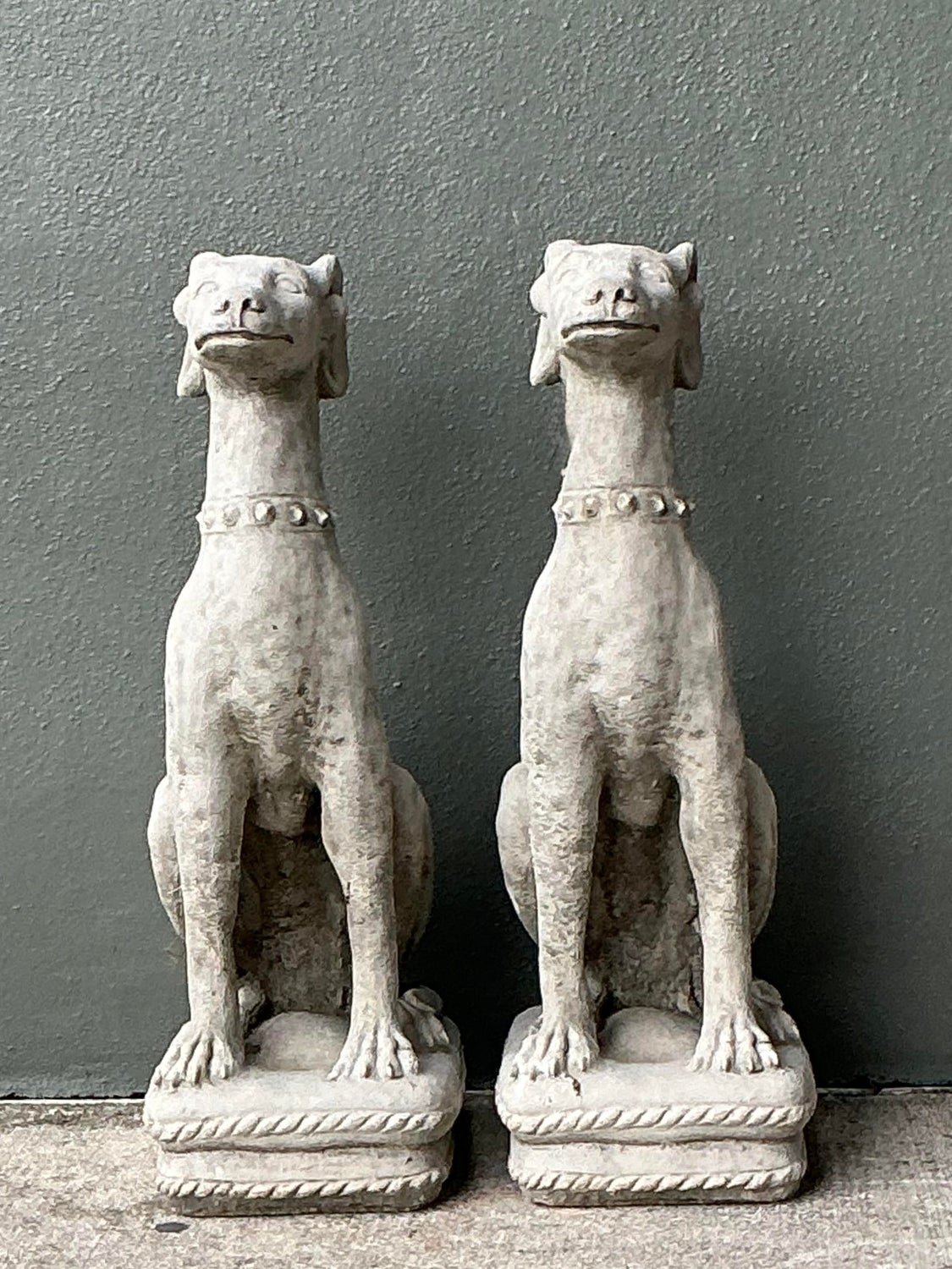 Vintage Cast Concrete Dogs - A Pair - Back view