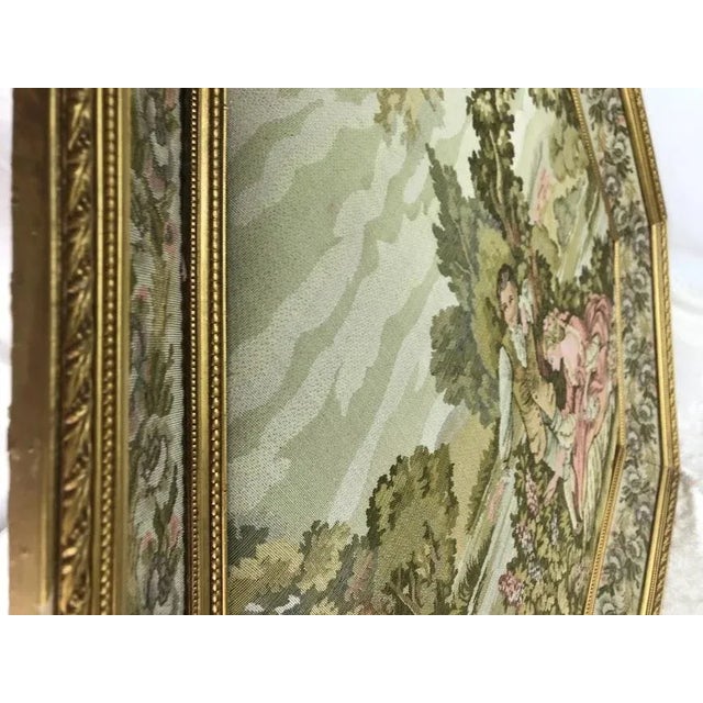 Textile Vintage French Provincial Romantic Courting Couple Jacquard Woven Tapestry in Dimensional Octagon Gold Gilt Frame For Sale - Image 7 of 13