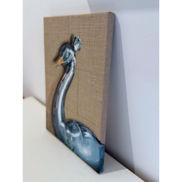 Early 21st Century Sofía Cristina Jiménez, Silver and Green Inflatable Peacock Figure: Lady Phasi 2, 2024, Acrylic on Canvas For Sale - Image 5 of 12