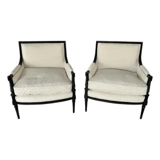 French Louis XVI Marquis Bergère À La Reine Salon Armchairs, a Pair For Sale