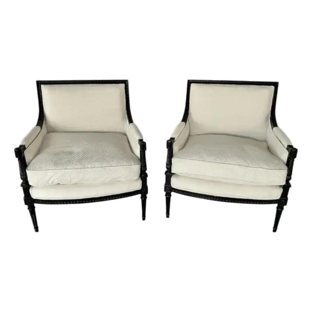 French Louis XVI Marquis Bergère À La Reine Salon Armchairs, a Pair For Sale