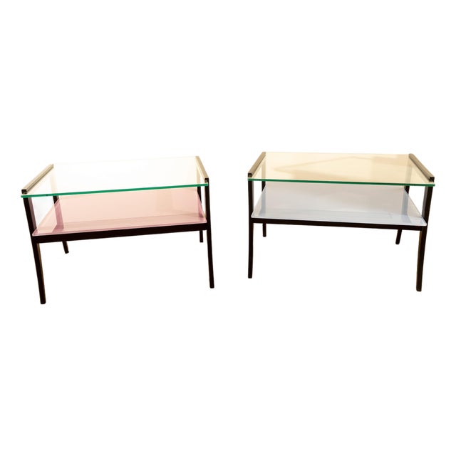 Vintage Lacquered Wood and Glass Nightstands, 1970s, Set of 2 For Sale