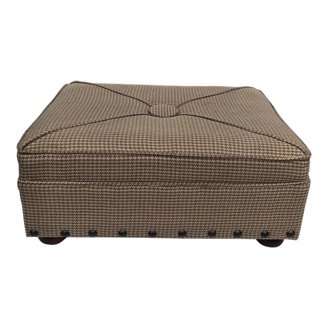 Modern Herringbone Pattern Dark Brown & Off White Footstool For Sale