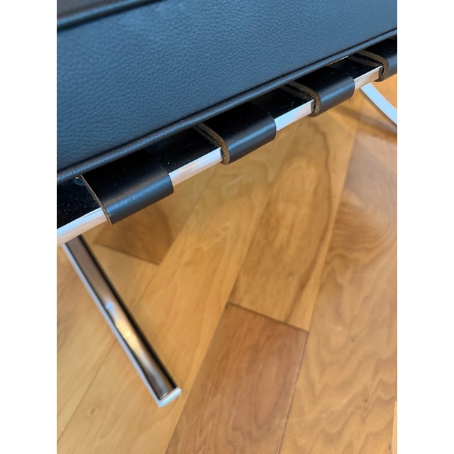 As-new Knoll Barcelona Chair in black Volo leather, purchased directly from Knoll and kept in as‑new condition. Stainless...