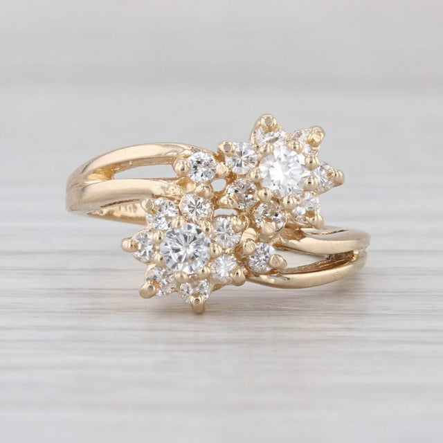 0.65ctw Diamond Flower Bypass Ring 14k Yellow Gold Size 5.5 For Sale In Greensboro - Image 6 of 8