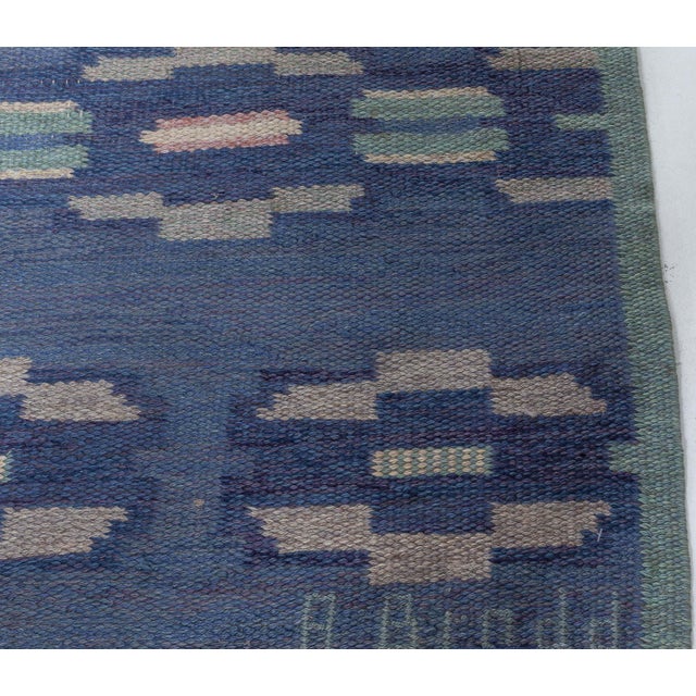 Blue Doris Leslie Blau Vintage Swedish Flat Weave Rug by A Bindd For Sale - Image 8 of 10