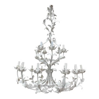18 Arm Italian Chandelier, Hand-Crafted Metal in White, Mid-Century Modern For Sale
