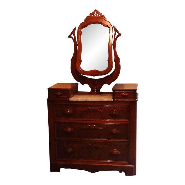 Antique Victorian Marble Top Dresser With Mirror For Sale