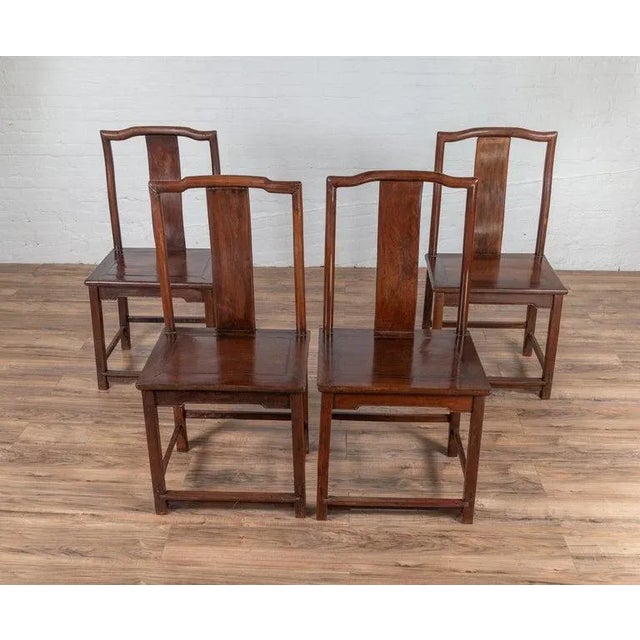 Early 20th Century Chinese Elmwood Dark Patina Scholar's Ceremonial Side Chairs - Set of 4 For Sale In New York - Image 6 of 13