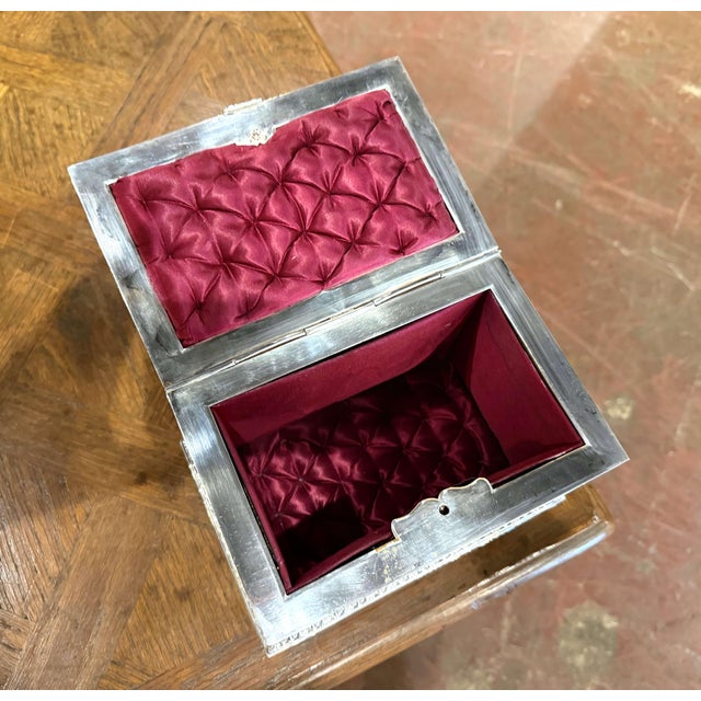 19th Century French Silvered Repoussé Jewelry Casket With Figural Scenes For Sale - Image 10 of 11