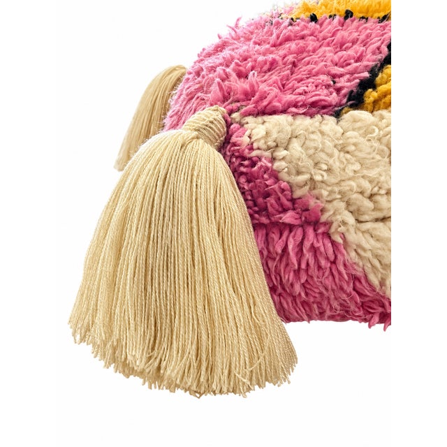 Moroccan Abstract Wool Pouf For Sale - Image 6 of 7