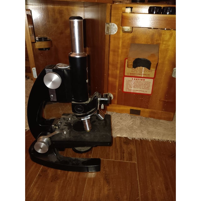 Wood Vintage Bausch & Lomb Microscope in Original Locking Wood Case For Sale - Image 7 of 7